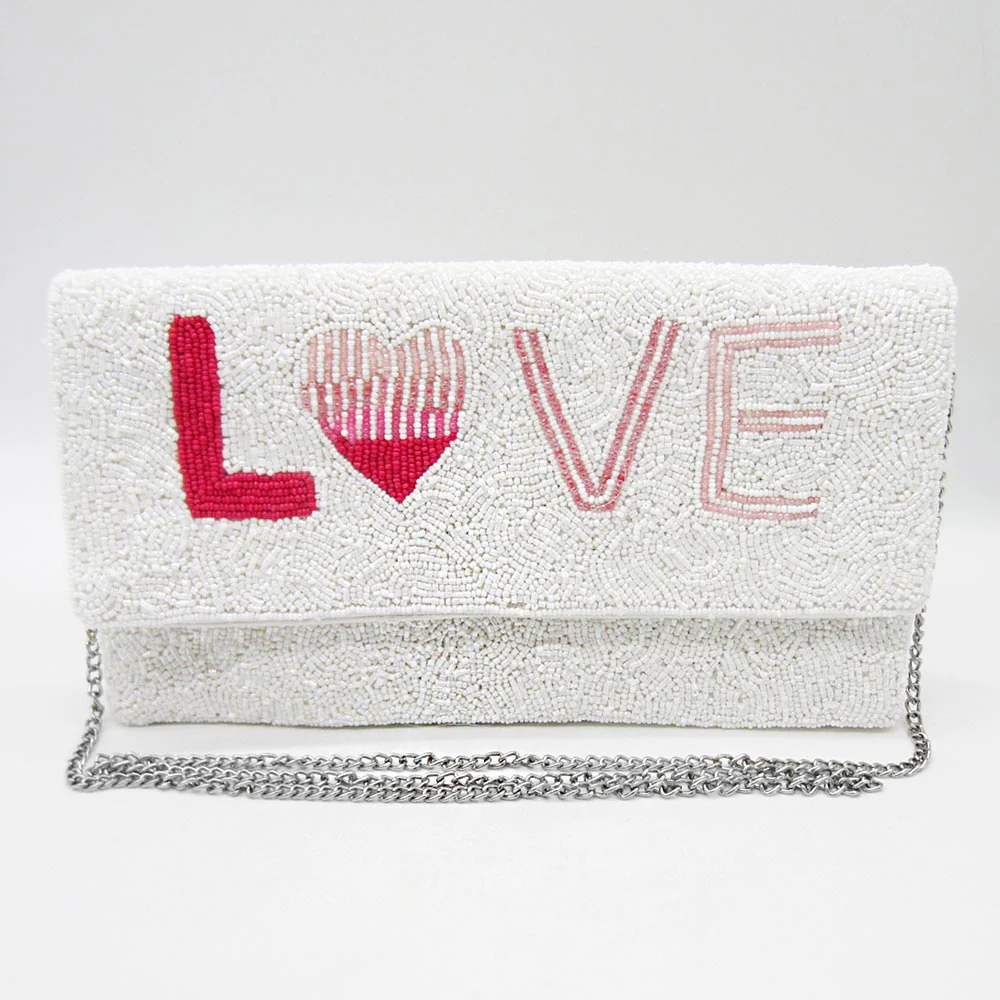 Chic White Beaded Clutch